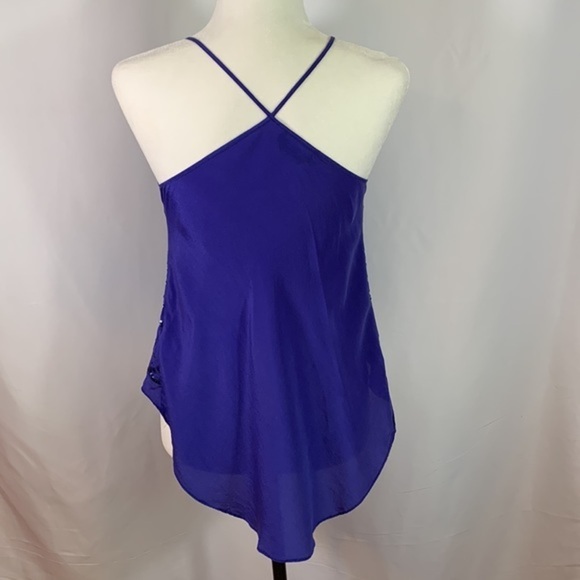 Bebe Blue Cropped Sequin Chiffon Silk Tank Top - Picture 5 of 6